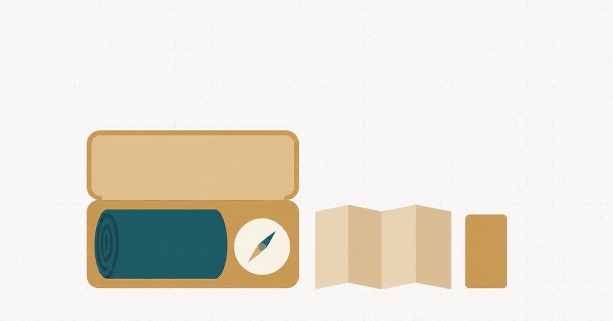 A carry-on bag, a phone and a folding prayer mat packed on a desk before a trip